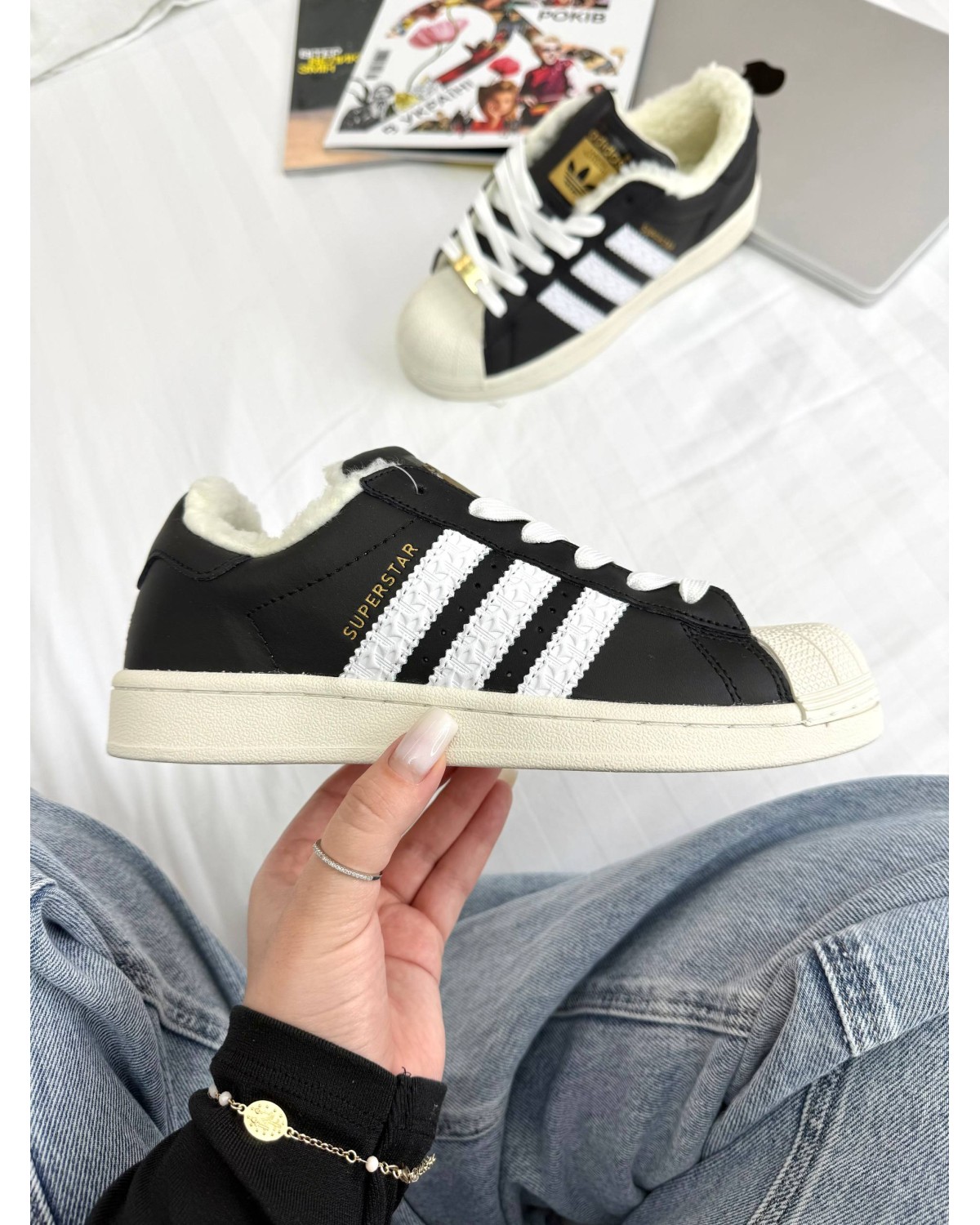 Adidas Superstar Black  White Vintage WInter Fur