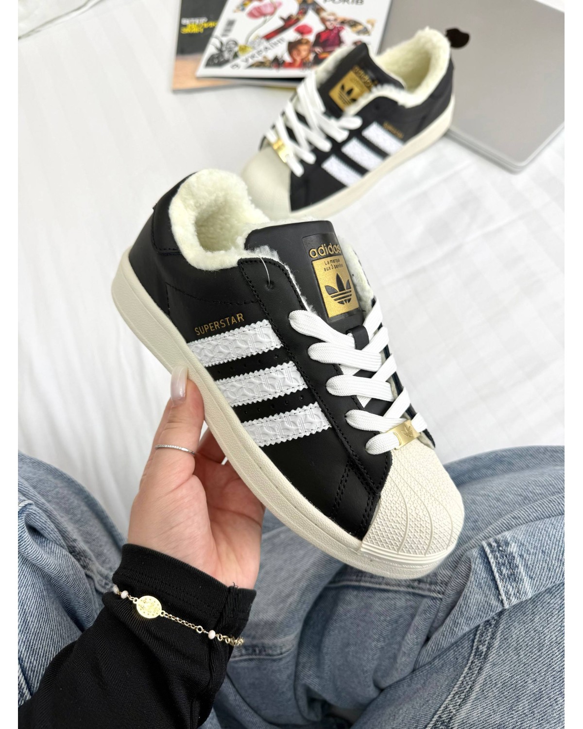 Adidas Superstar Black White Vintage WInter Fur Adidas Superstar Black White Vintage WInter Fur