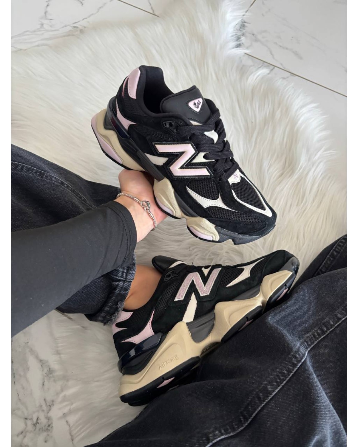 New Balance 9060 Black Suede Pink